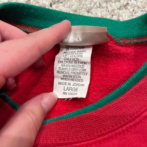 Christmas Novelty Sweatshirt Sz L Reindeer "Lighten Up" Embroidered Vintage - Picture 2 of 7